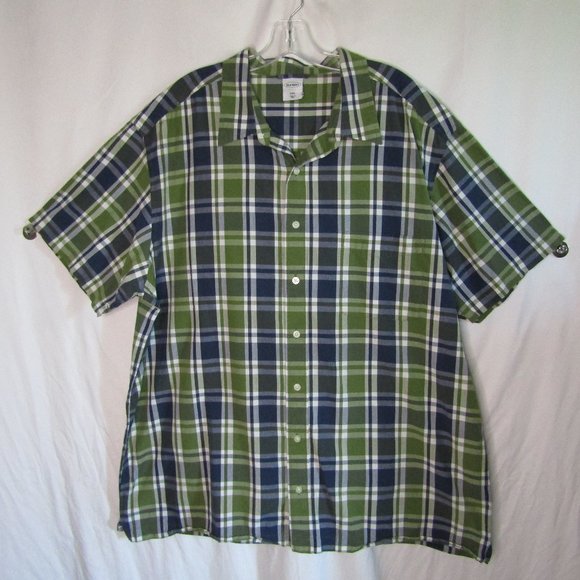 Old Navy Other - Old Navy Short Sleeve Plaid Button Up Shirt Green White Blue Size XXL 2X